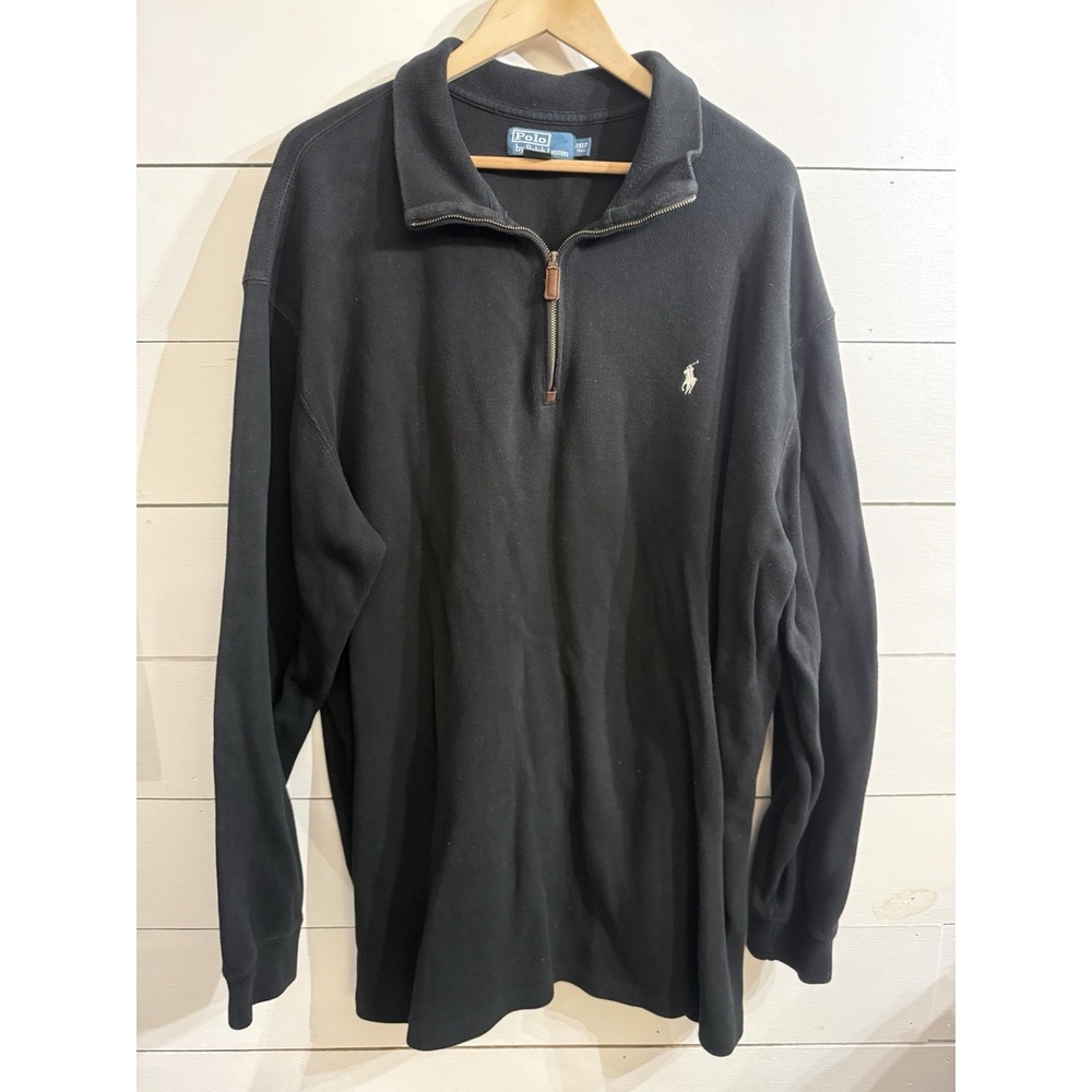 Polo Ralph Lauren Mens 2XLT Tall Black 100% Cotton Quarter Zip Pullover Sweater